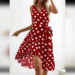 Polka Dot Knot Side Wrap Dress